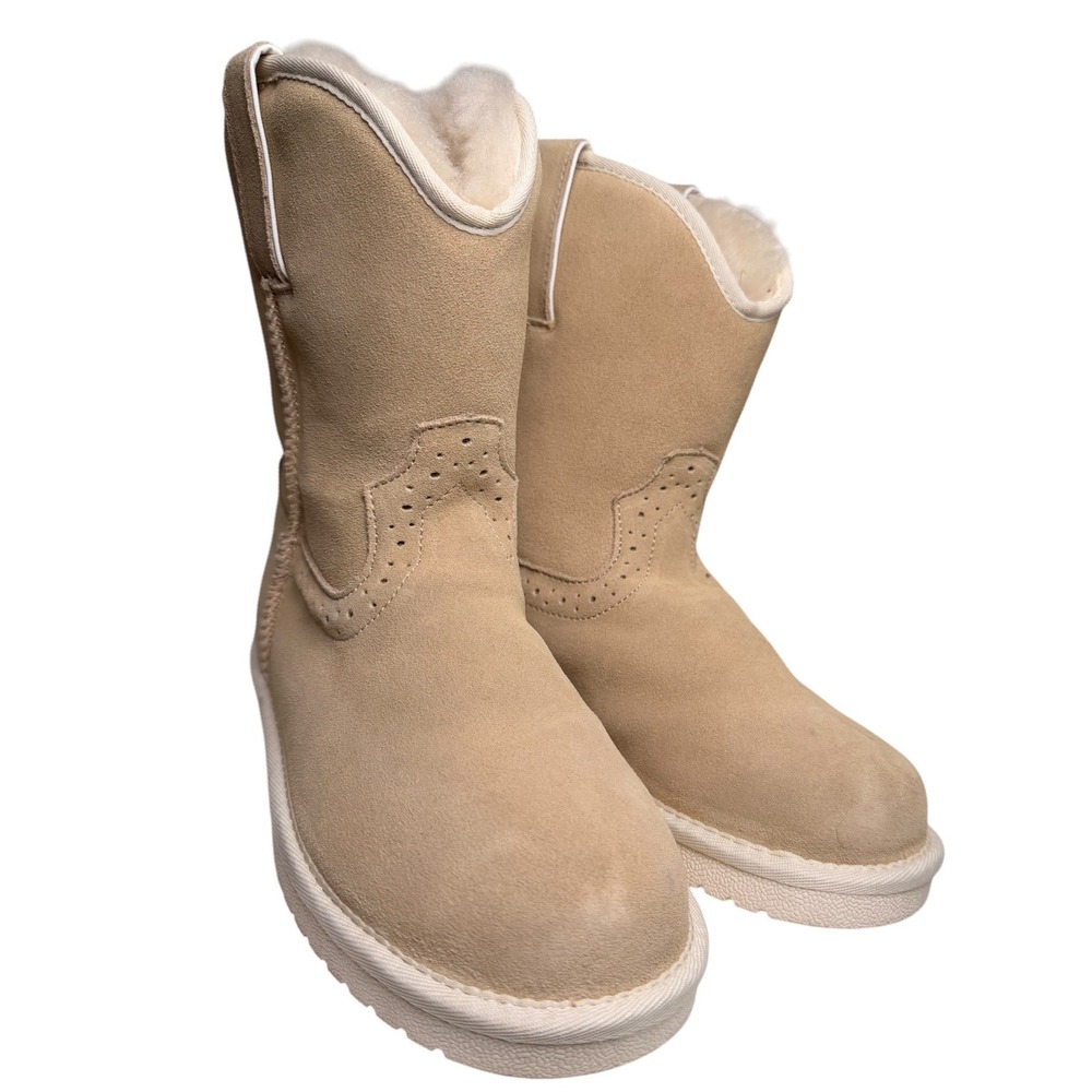 Justin Heidi Shearling Lined Suede Boots Size 9 Natural Beige